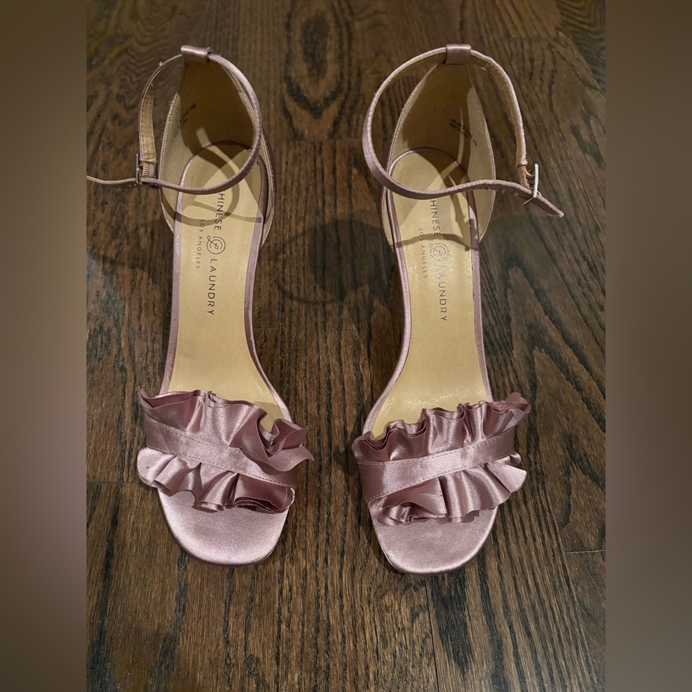 Chinese Laundry Blush Satin Ruffle Heels